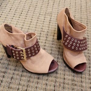 Michael Kors seude peep toe chunk heel bootie